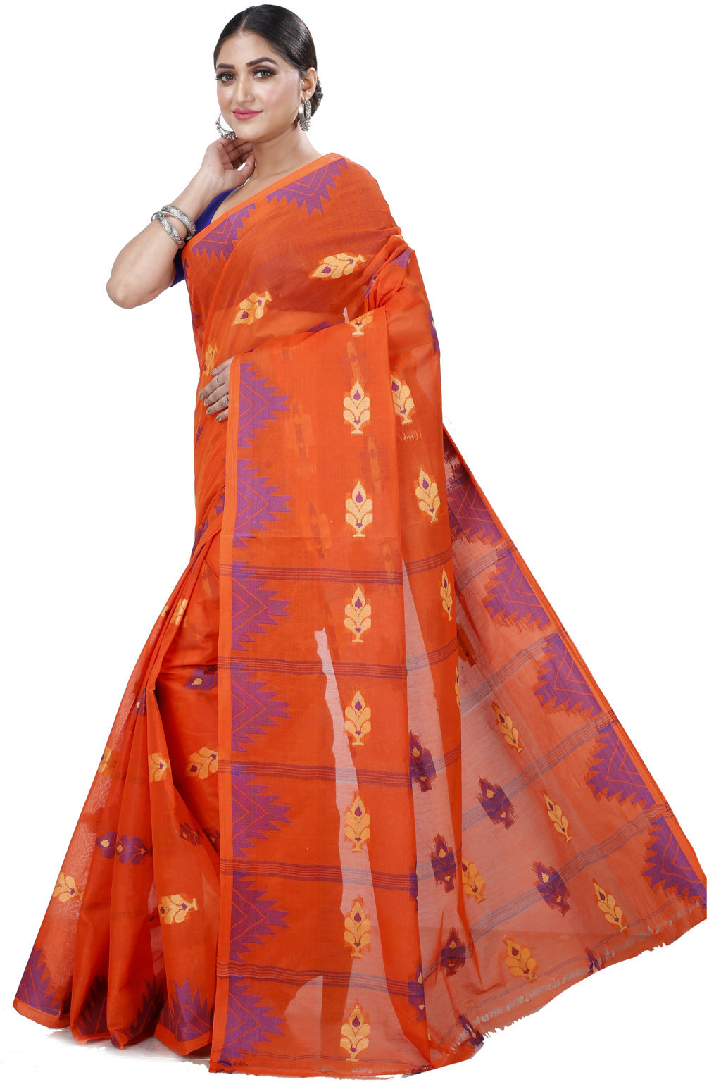 Orange Pure Cotton Sidra Tant Saree (1033)